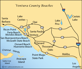 map of beaches around Ventura County, California