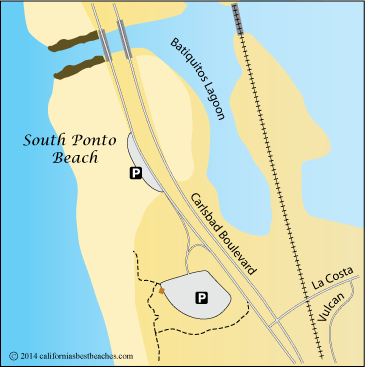 South Ponto Beach at South Carlsbad State Beach map, San Diego County, CA