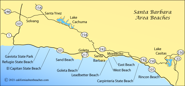 map of beaches around Santa Barbara, California