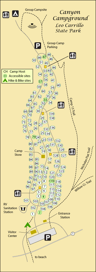 Leo Carrillo State Park campground map, Malibu, CA