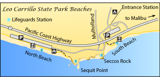 Leo Carrillo State Park beaches map, Los Angeles County, CA