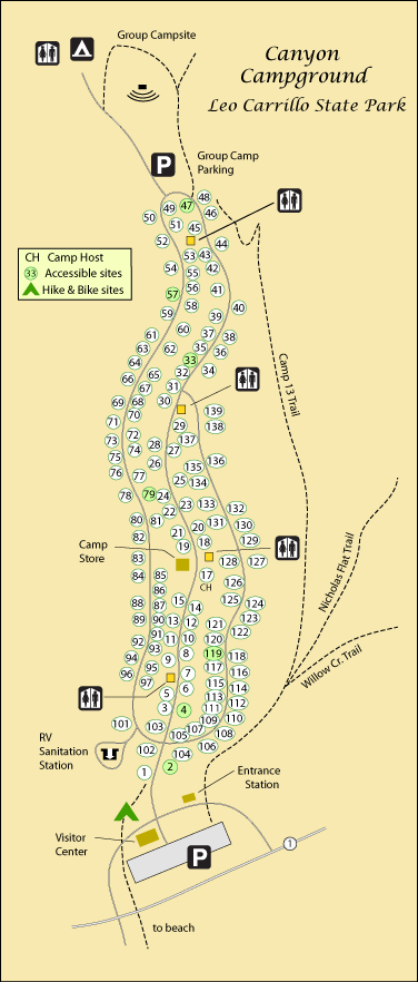 Leo Carrillo State Park campground map, Malibu, CA