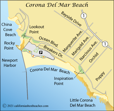 Corona Del Mar Beach map,  Orange County, California