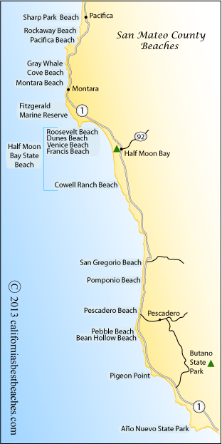 map of San Mateo County beaches, CA