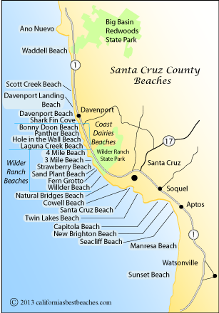 map of Santa Cruz County beaches, CA