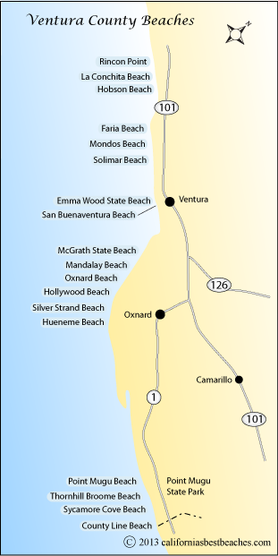 map of Ventura County beaches, CA