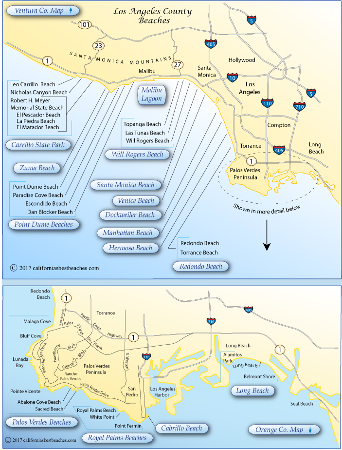 Map of beaches in Los Angeles County, CA