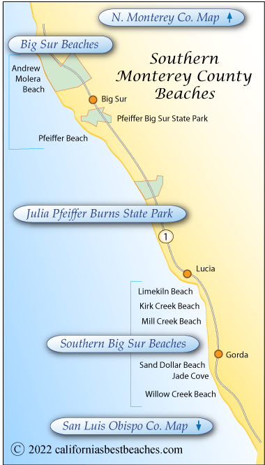 map showing beaches along the San Luis Obispo County Coast, California