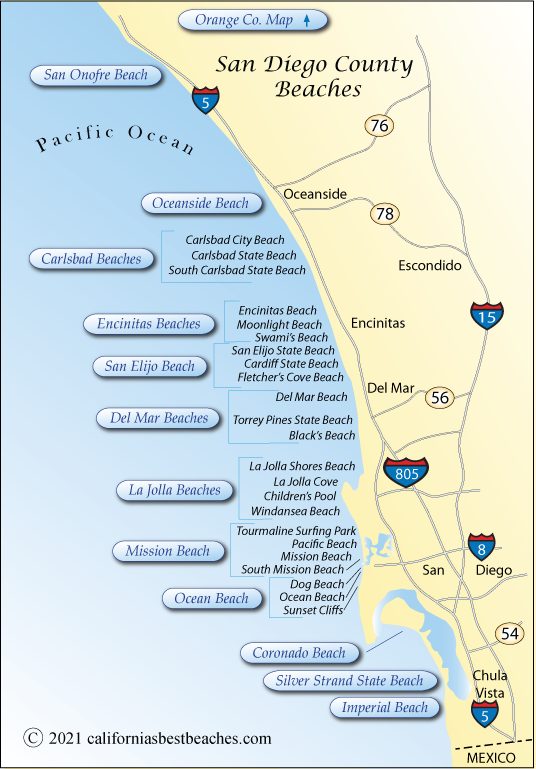 Map of beaches in Orange County, CA