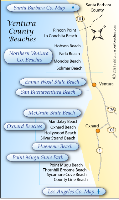 map showing beaches in Ventura County, California