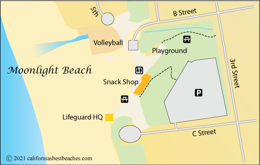 Moonlight Beach map,  Encinitas, San Diego County, CA