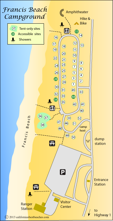 Francis Beach campground map, Half Moon Bay, CA