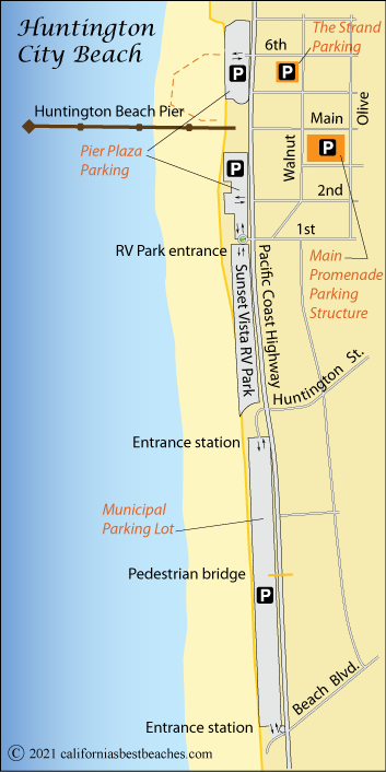 map of Huntington State Beach, Orange County, CA