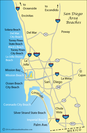 Map of the greater San Diego area beaches, including Imperial Beach California