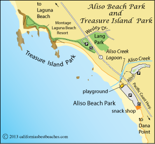 map of Aliso Beach Park, Orange County, CA