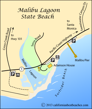 Malibu Lagoon Beach and Surfrider Beach map, Malibu, Los Angeles County, CA