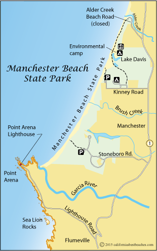 map of Manchester Beach, Manchester State Park, and Point Arena, Mendocino County, CA
