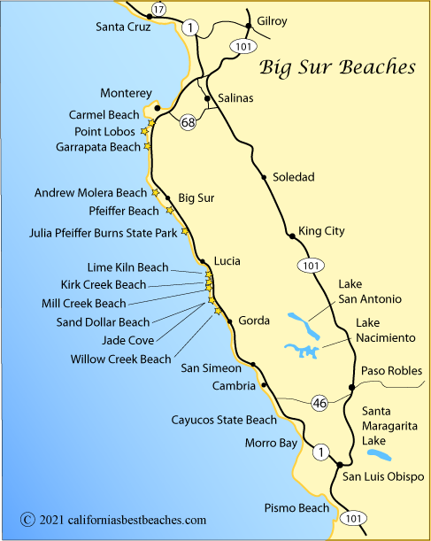 map showing the Big Sur Coast, California