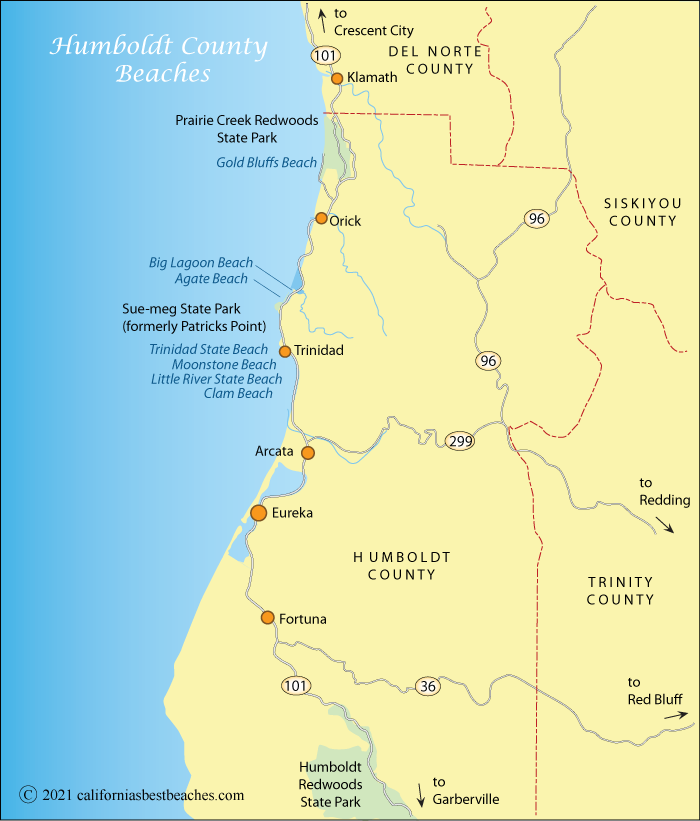 Map showing nist Humbolddt County beaches, CA