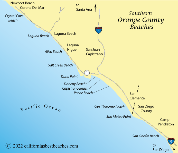 Map of Southern Orange County beaches, California