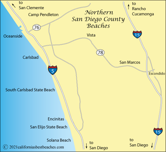 map of northern San Diego County beaches, California