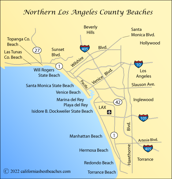 map of Los Angeles County beaches around Santa Monica, California