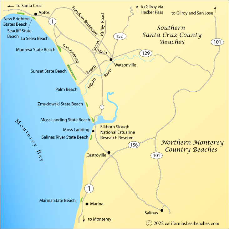 Map showing area around Sunset Beach, Santa Cruz County, CA