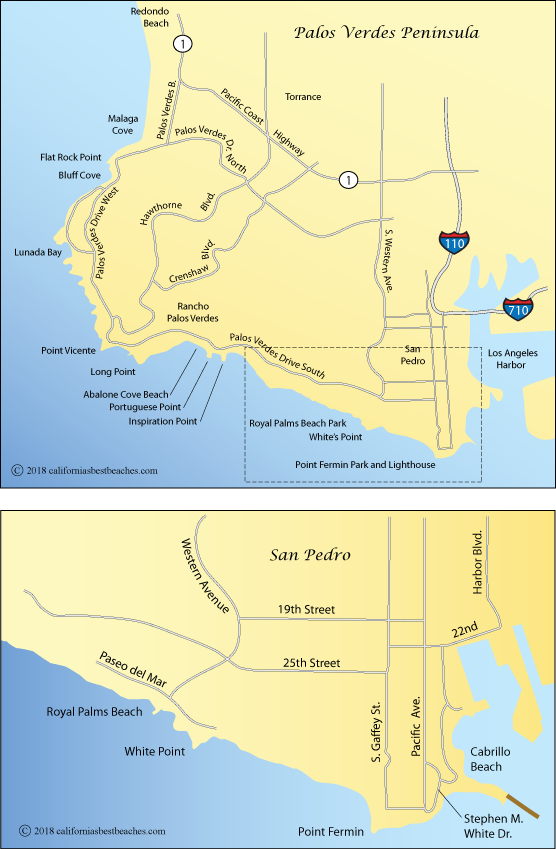 map of Royal Palms Beach area and  the Palos Verdes Peninsula, Los Angles, California
