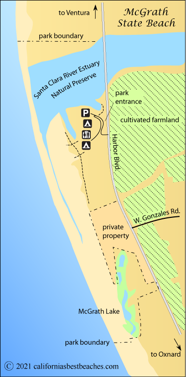 map of McGrath State Beach, Ventura County, CA