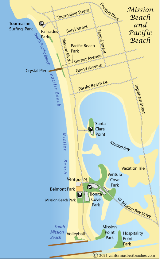 Map of Mission Beach and Pacific Beach, San Diego County, CA