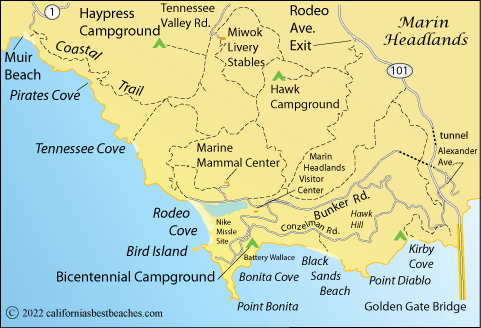map of campsite in the Marin Headlands, Marin County, CA