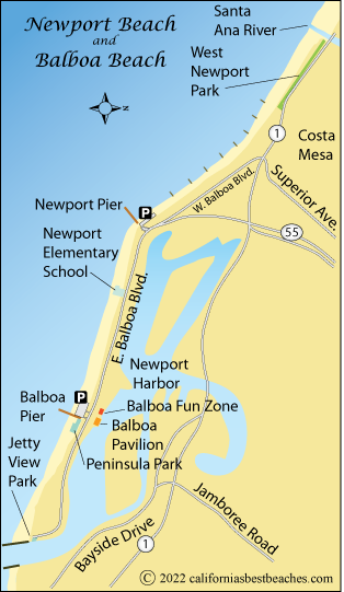 Newport Beach and Balboa Beach map,  Orange County, California