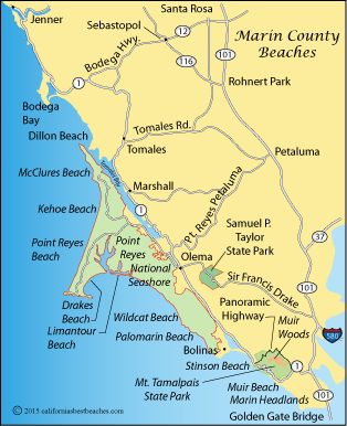 Map of Marin County Beaches, CA