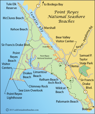 map of Point Reyes National Seashore, Marin County, CA