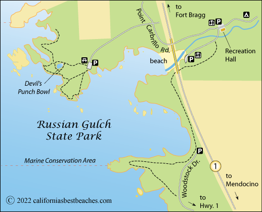 map of Russian Gulch State Park, Mendocino County, CA
