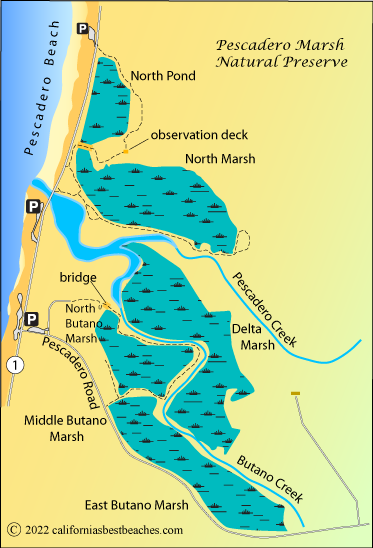 Pescadero Marsh Natural Preserve map, San Mateo County, CA