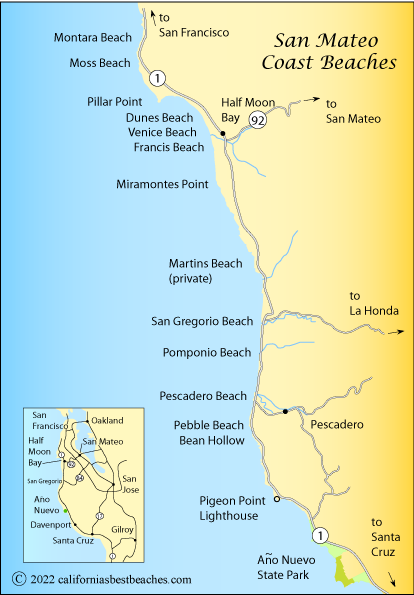 Map showing the San Mateo County coast, CA