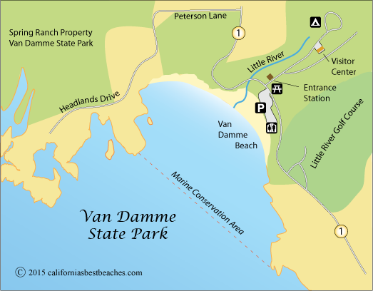 map of Van Damme State Park, Van Damme Beach, Mendocino County, CA
