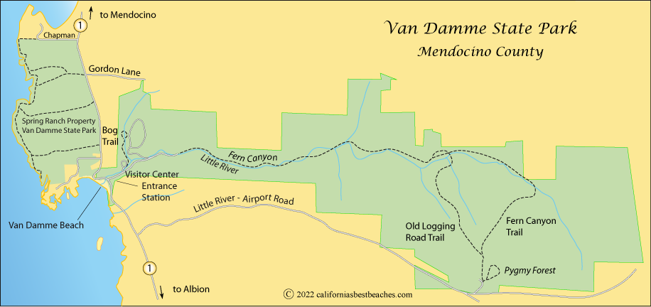 map of Van Damme State Park, Mendocino County, CA