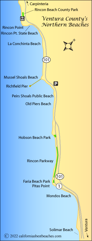 Northern Ventura County beaches map, CA