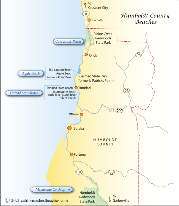 Map of beaches in Humboldt County, CA