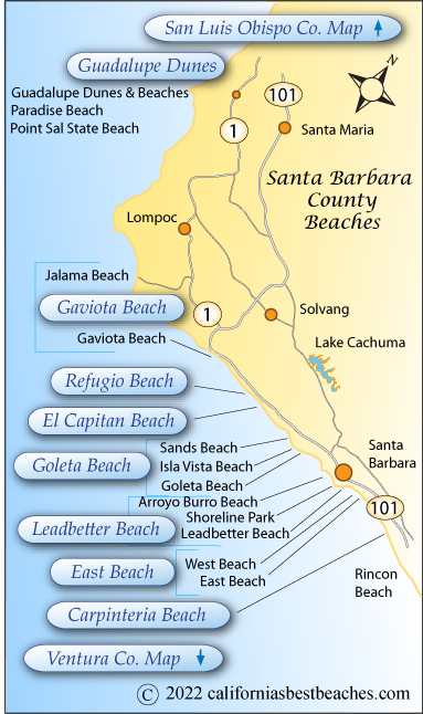 Map of beaches in Santa Barbara County, CA