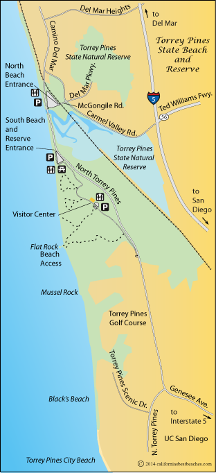 Torrey Pines State Beach and Reserve map, San Diego County, CA