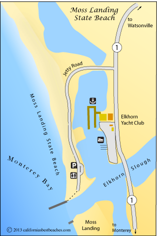 Moss Landing State Beach Map, Monterey County, CA