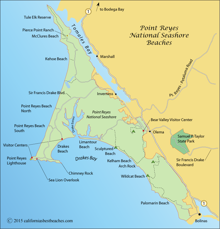 Point Reyes Beaches California S Best Map Of Point Reyes National Seas Marin County Ca