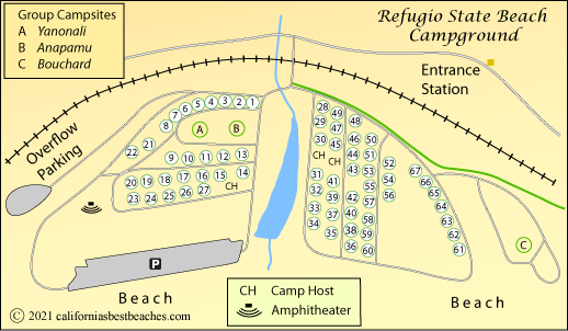 map of Refugio State Beach campground, Santa Barbara County, CA