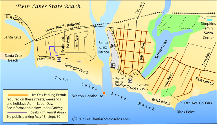 Twin Lakes Beach map, Santa Cruz County, CA